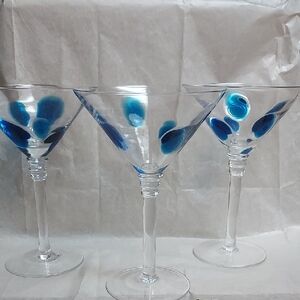 Stephen Kramer For Ventri Blue Swirl Dot Martini Glssses 3. B101